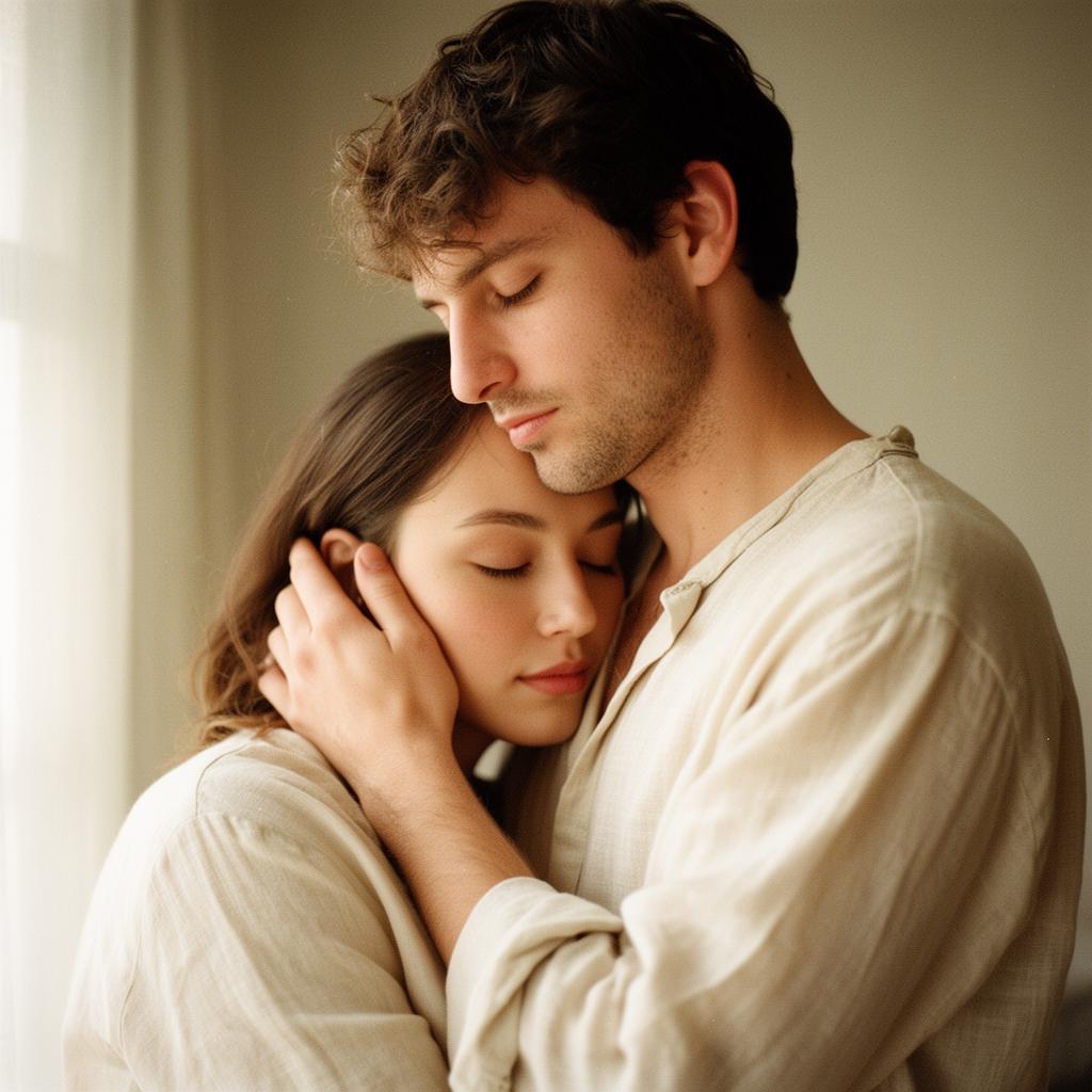 A tender embrace in soft morning light